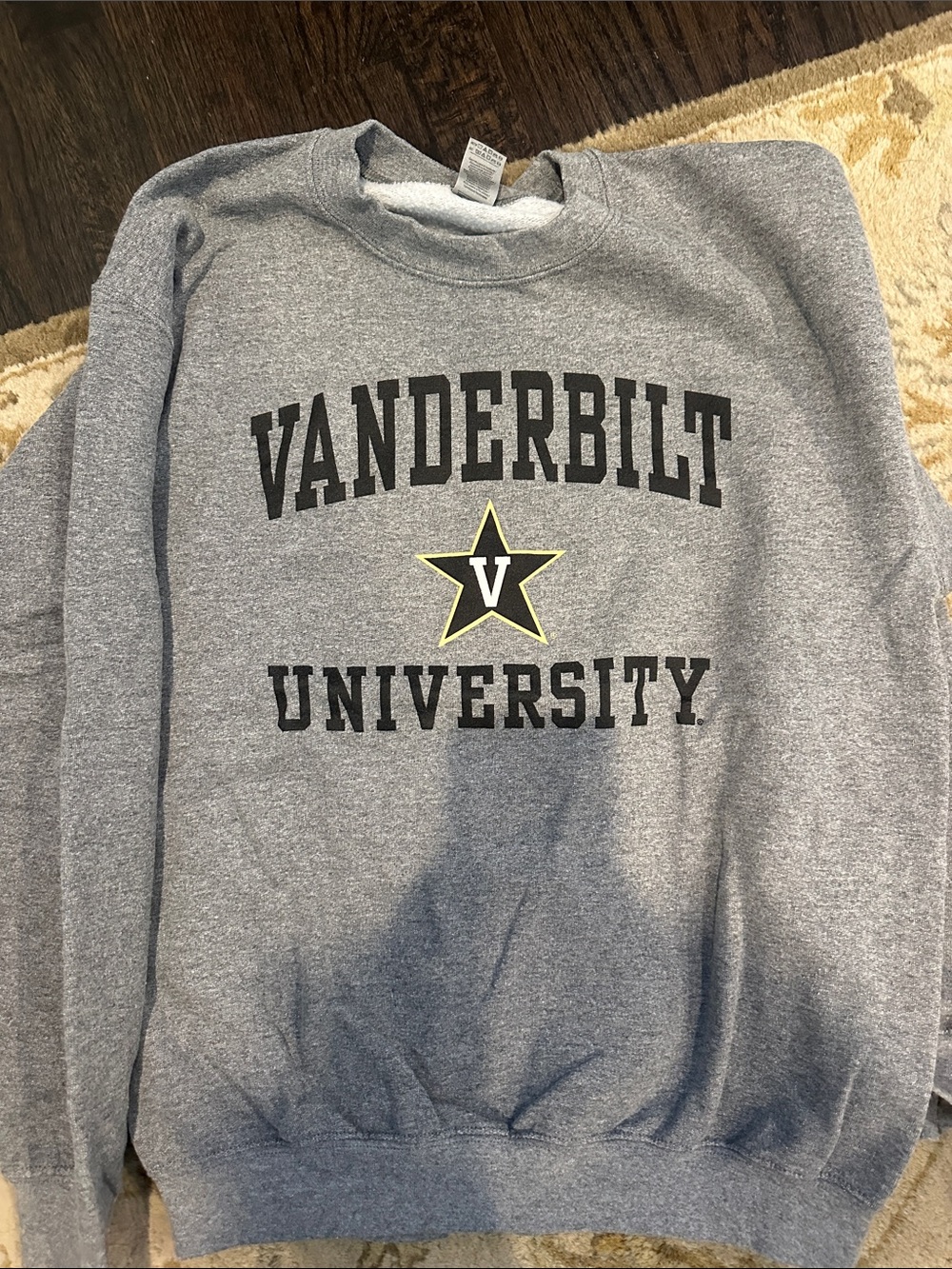 Gildan Gray Vanderbilt University Crewneck Sweatshirt with Black & Gold Logo